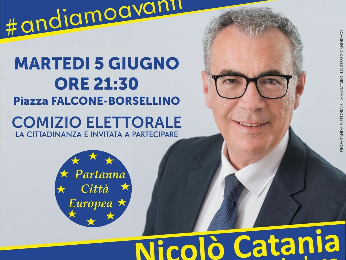Immagine articolo: Partanna, martedì 5 giugno in Piazza Falcone-Borsellino, comizio elettorale del candidato sindaco Nicolò Catania Immagine articolo: Partanna, martedì 5 giugno in Piazza Falcone-Borsellino, comizio elettorale del candidato sindaco Nicolò Catania
