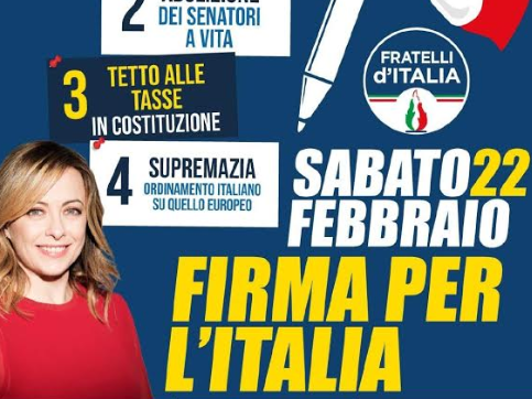 Immagine articolo: Fratelli d'Italia. Domani raccolta firme in piazza Matteotti dalle 10 alle 13