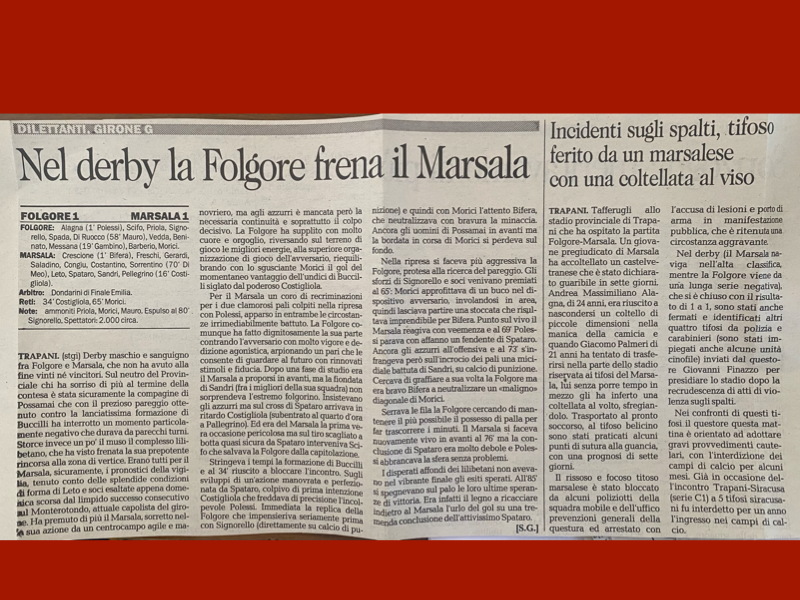 Immagine articolo: Amarcord, Folgore-Marsala, uno degli ultimi grandi derby disputato al Provinciale di Trapani Immagine articolo: Amarcord, Folgore-Marsala, uno degli ultimi grandi derby disputato al Provinciale di Trapani