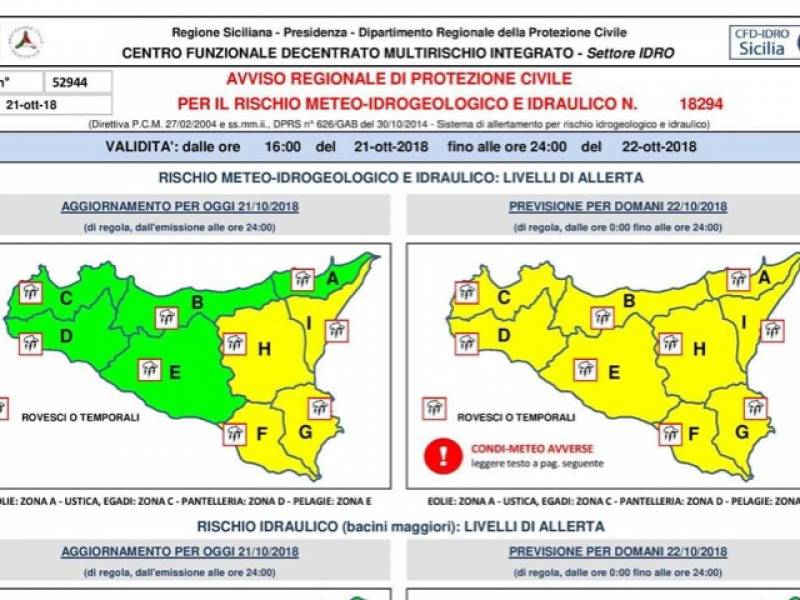 Immagine articolo: Allerta meteo diratamata dalla Protezione Civile. Previste oggi precipitazioni e temporali 