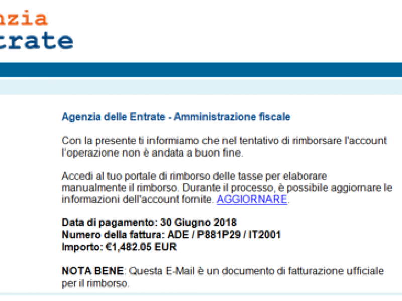 Immagine articolo: Attenzione alle e-mail truffa sui rimborsi fiscali. Cestinare le false comunicazioni