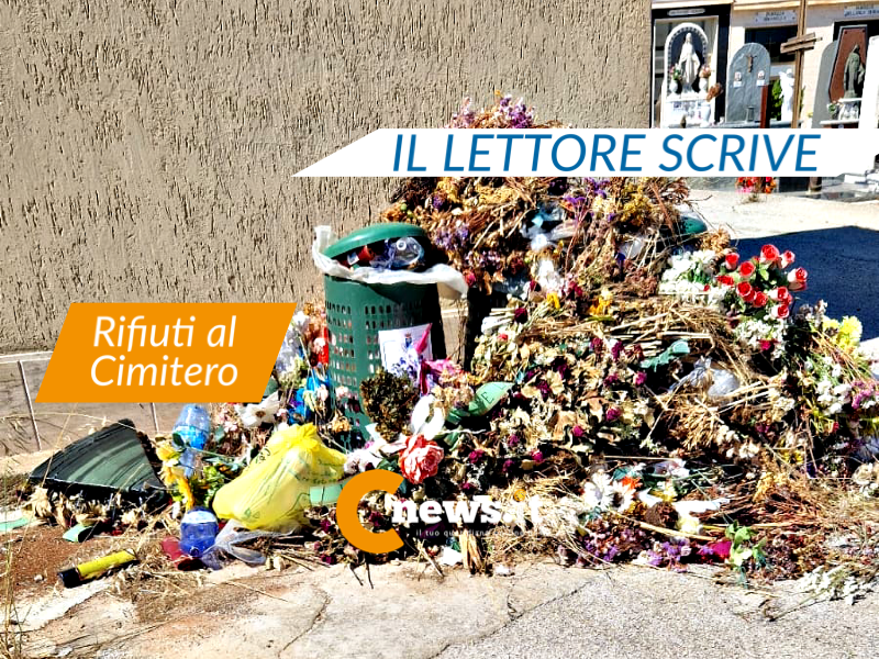 Immagine articolo: Il lettore scrive: "Contenitori del Cimitero pieni di fiori e incendi alle sterpaglie tra le tombe. Si intervenga"